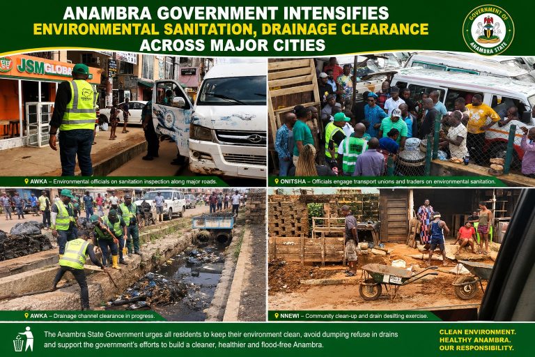 ANAMBRA GOVERNMENT INTENSIFIES ENVIRONMENTAL SANITATION, DRAINAGE CLEARANCE ACROSS MAJOR CITIES